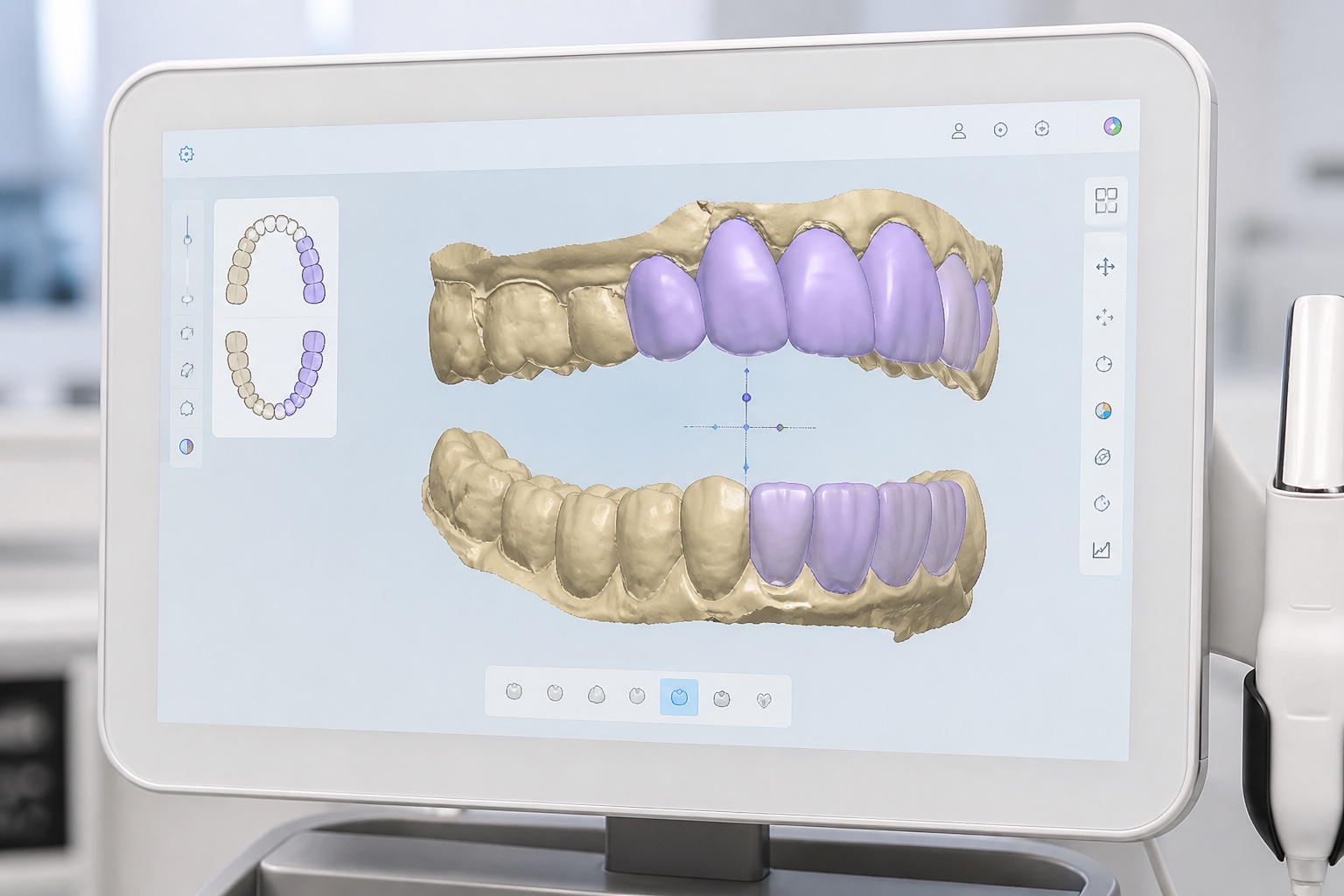 Digital denture design review screen with stored scan data